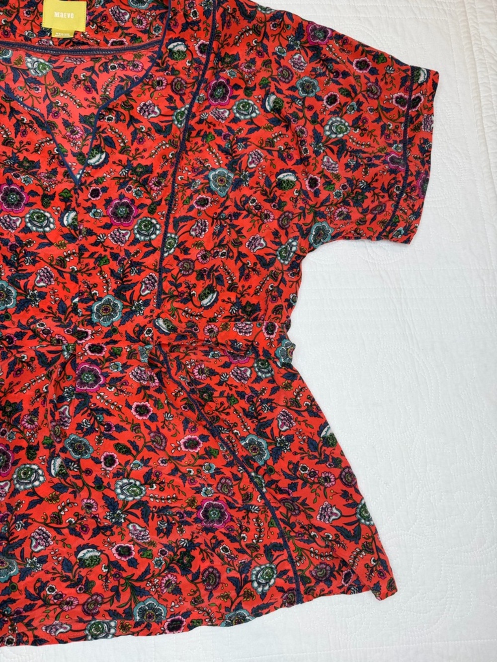 Maeve Anthropologie Top Sz M 100% Silk Maes Kimono Tie Back Blouse Floral - Picture 5 of 11